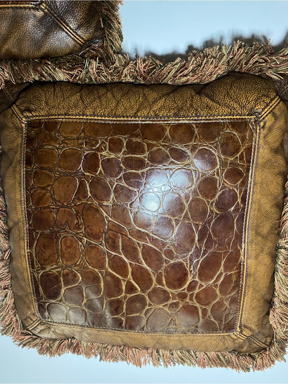Pair of Croc Embossed Faux Leather throw pillows 20x20 inch square